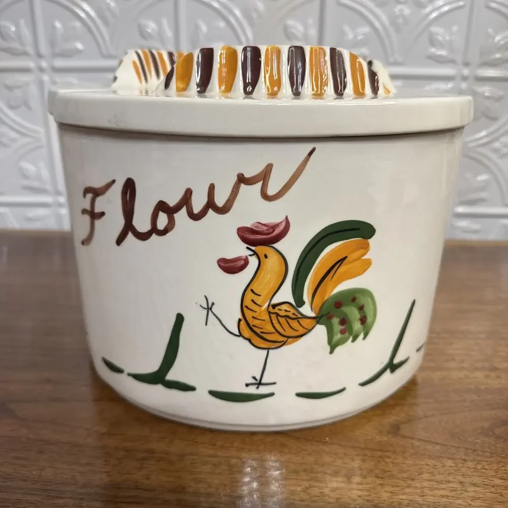 Vtg California Pottery Strutting Rooster Canister, Three-Piece Set For Parts